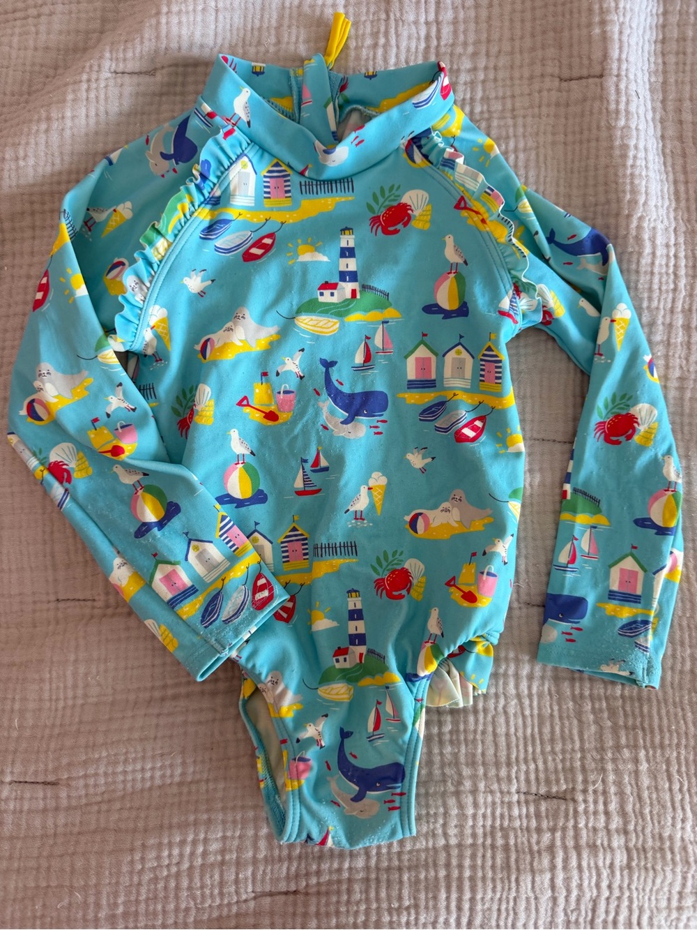 Baby Boden One Piece Swimsuit Sunsuit Girls 2-3 years old Pattern Seagulls Crabs